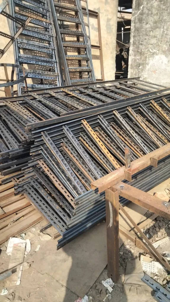 Steel cable tray sections at an installation site